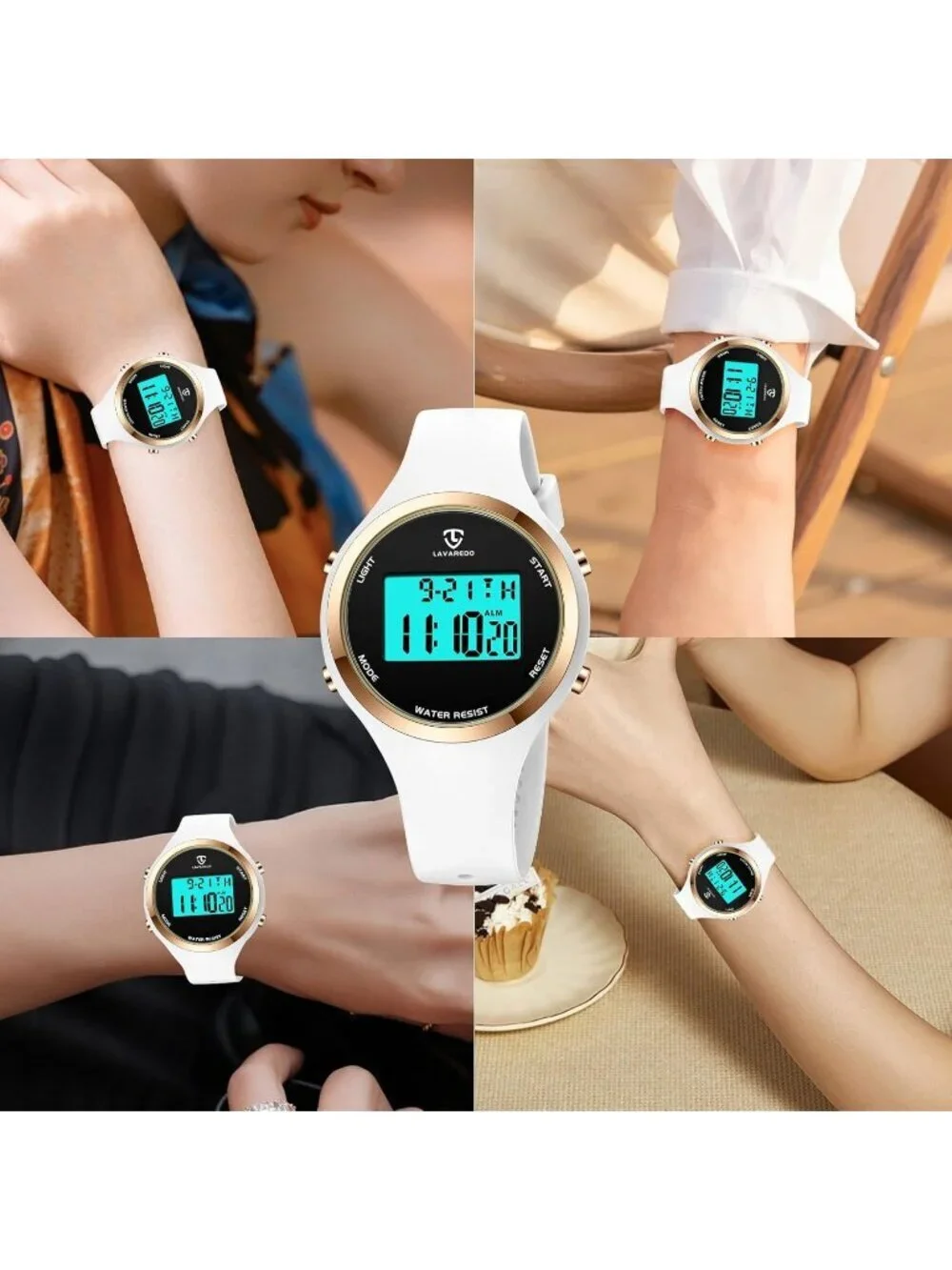 Women's White Quartz Chronograph Waterproof Outdoor Sport Alarm Digital Watch